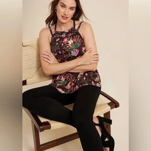 Floral High Neck Peplum Tank, Size Medium - Picture 3 of 4